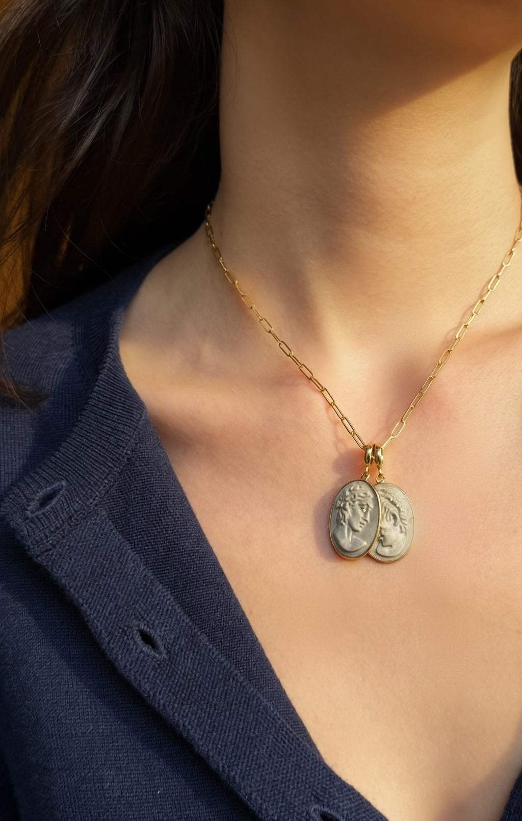 Achille Pendant in Lava Stone and Yellow Gold