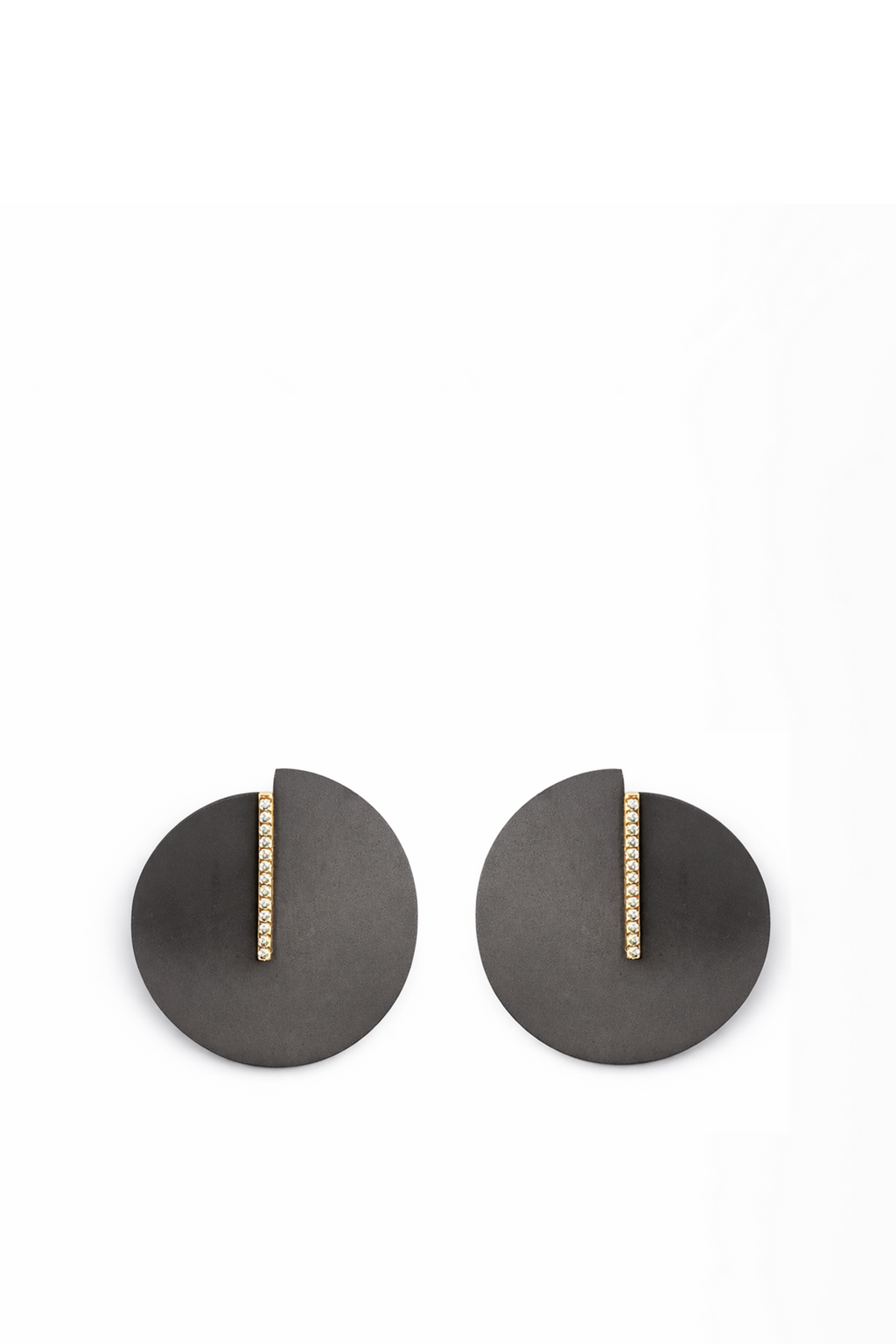Mini Circle Earrings in titanium and Yellow Gold with Diamonds